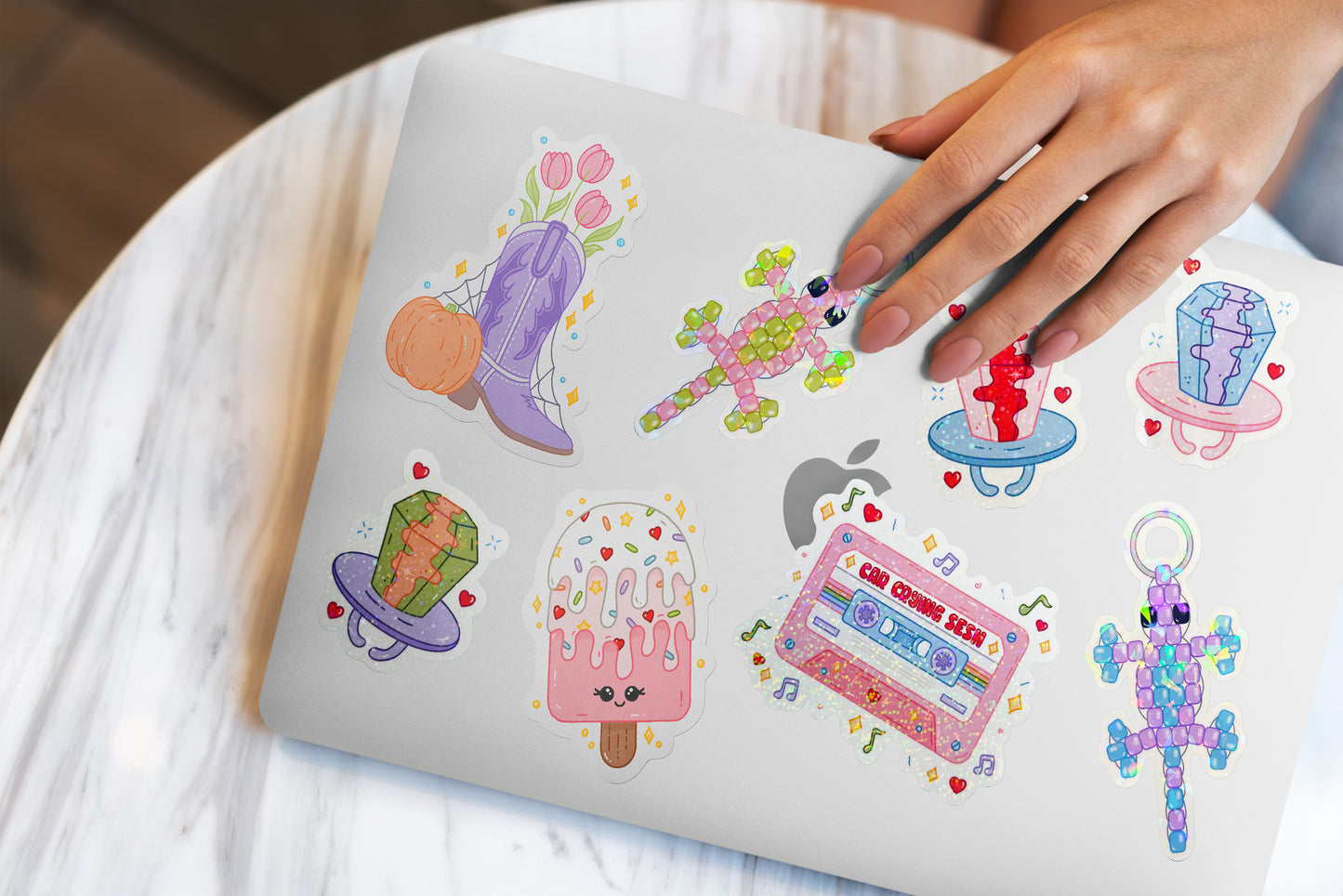 Pink Cassette Tape Car Crying Sesh Glitter Sticker | Retro Music Aesthetic Sticker | Laptop, Water Bottle, Planner Decor | Cute Fun Gift