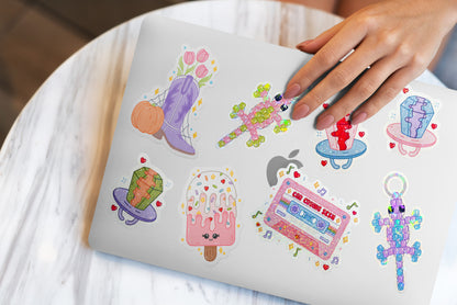 Pink Cassette Tape Car Crying Sesh Glitter Sticker | Retro Music Aesthetic Sticker | Laptop, Water Bottle, Planner Decor | Cute Fun Gift