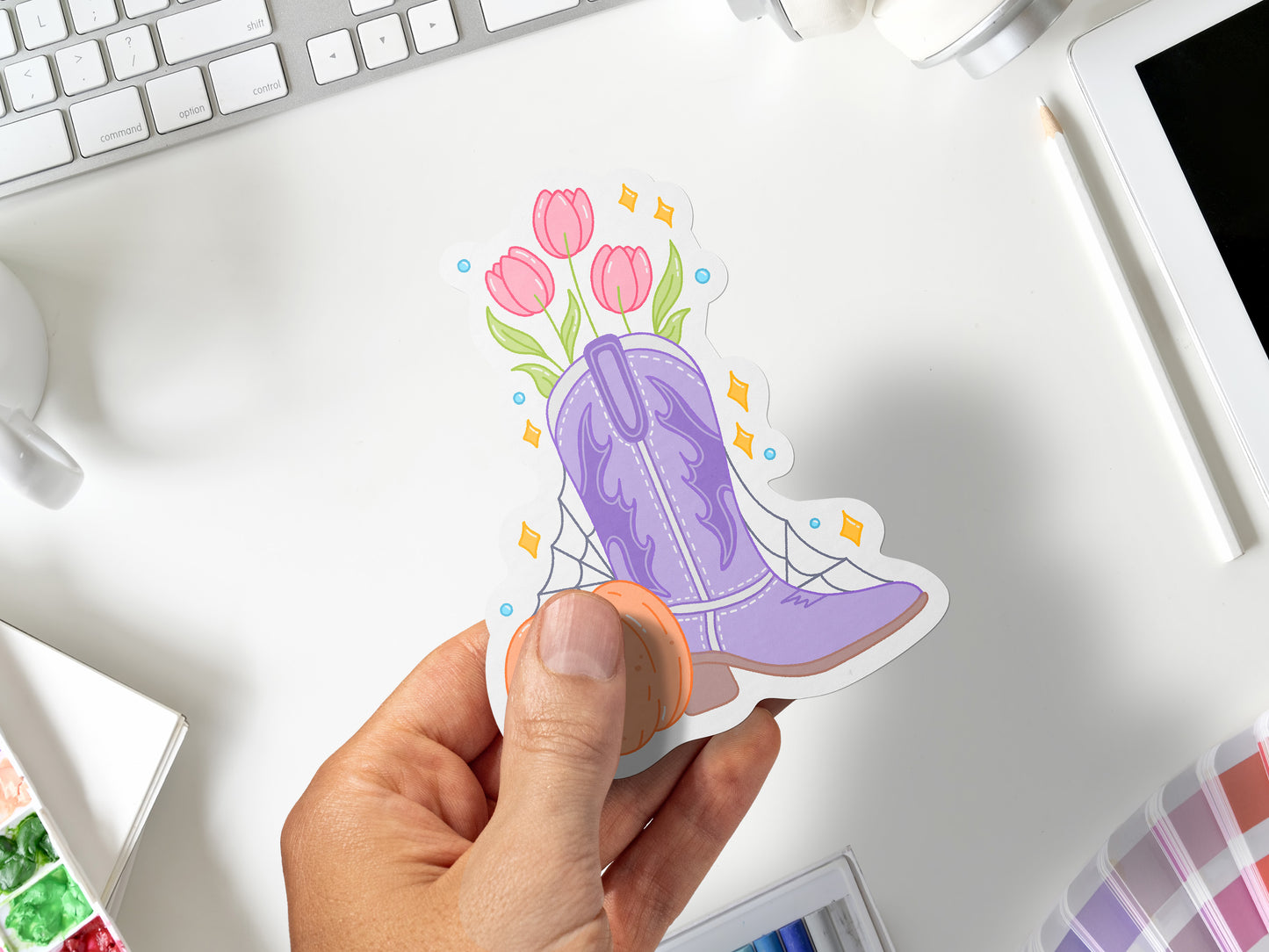 Fall Halloween Purple Cowboy Boot Sticker | Spooky Western Vinyl Decal | Laptop, Water Bottle, Planner Sticker | Autumn Cowboy Decor