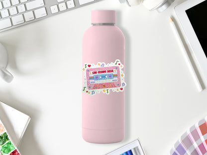Pink Cassette Tape Car Crying Sesh Glitter Sticker | Retro Music Aesthetic Sticker | Laptop, Water Bottle, Planner Decor | Cute Fun Gift