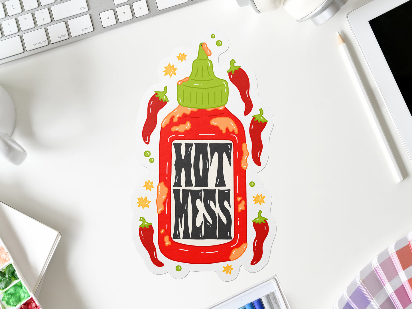 Hot Mess Hot Sauce Sticker | Funny Spicy Food Vinyl Decal | Hot Sauce Lover Gift | Spicy Aesthetic Waterproof Sticker