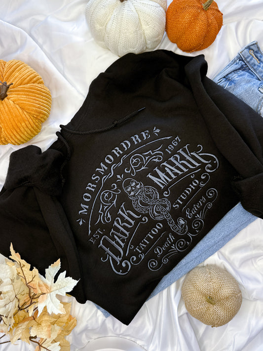 Dark Mark Tattoo Studio Hoodie – Harry Potter Inspired Halloween Sweatshirt