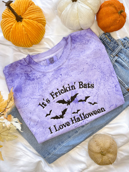 It’s Frickin Bats T-Shirt – Purple Tie-Dye Halloween Tee