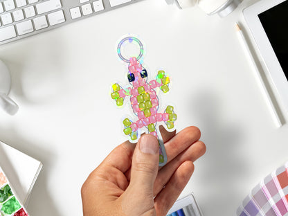 Iridescent Retro Bead Lizard Keychain Sticker | Cute Colorful Lizard Sticker | Laptop, Water Bottle, Planner Decor