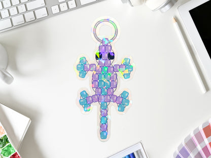 Iridescent Retro Bead Lizard Keychain Sticker | Cute Colorful Lizard Sticker | Laptop, Water Bottle, Planner Decor