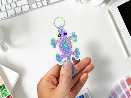 Iridescent Retro Bead Lizard Keychain Sticker | Cute Colorful Lizard Sticker | Laptop, Water Bottle, Planner Decor