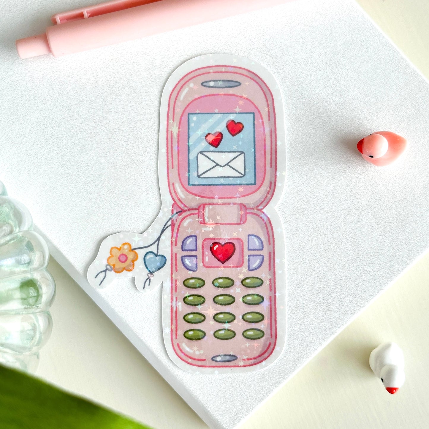 Y2K Sparkly Pink Flip Phone Sticker