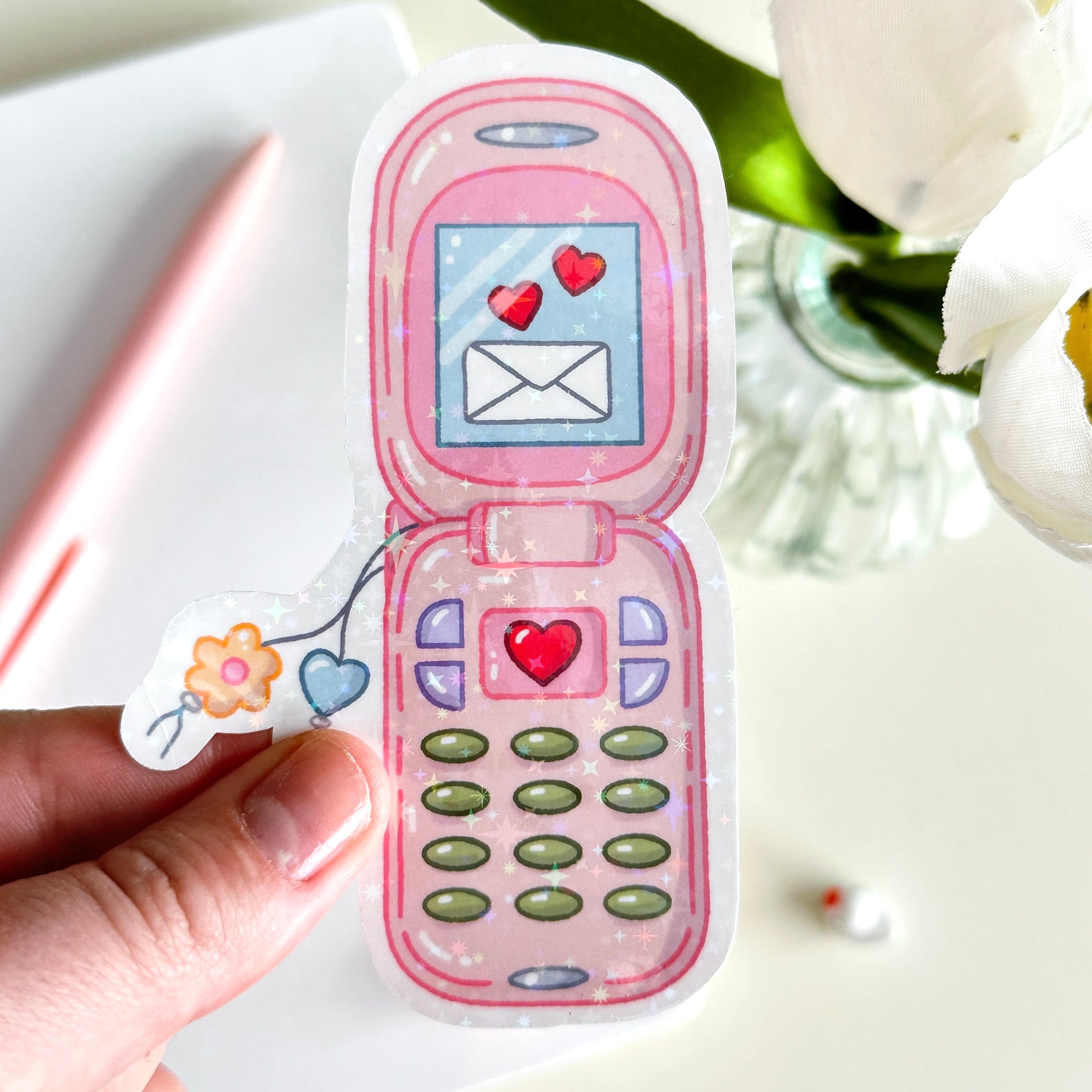 Y2K Sparkly Pink Flip Phone Sticker