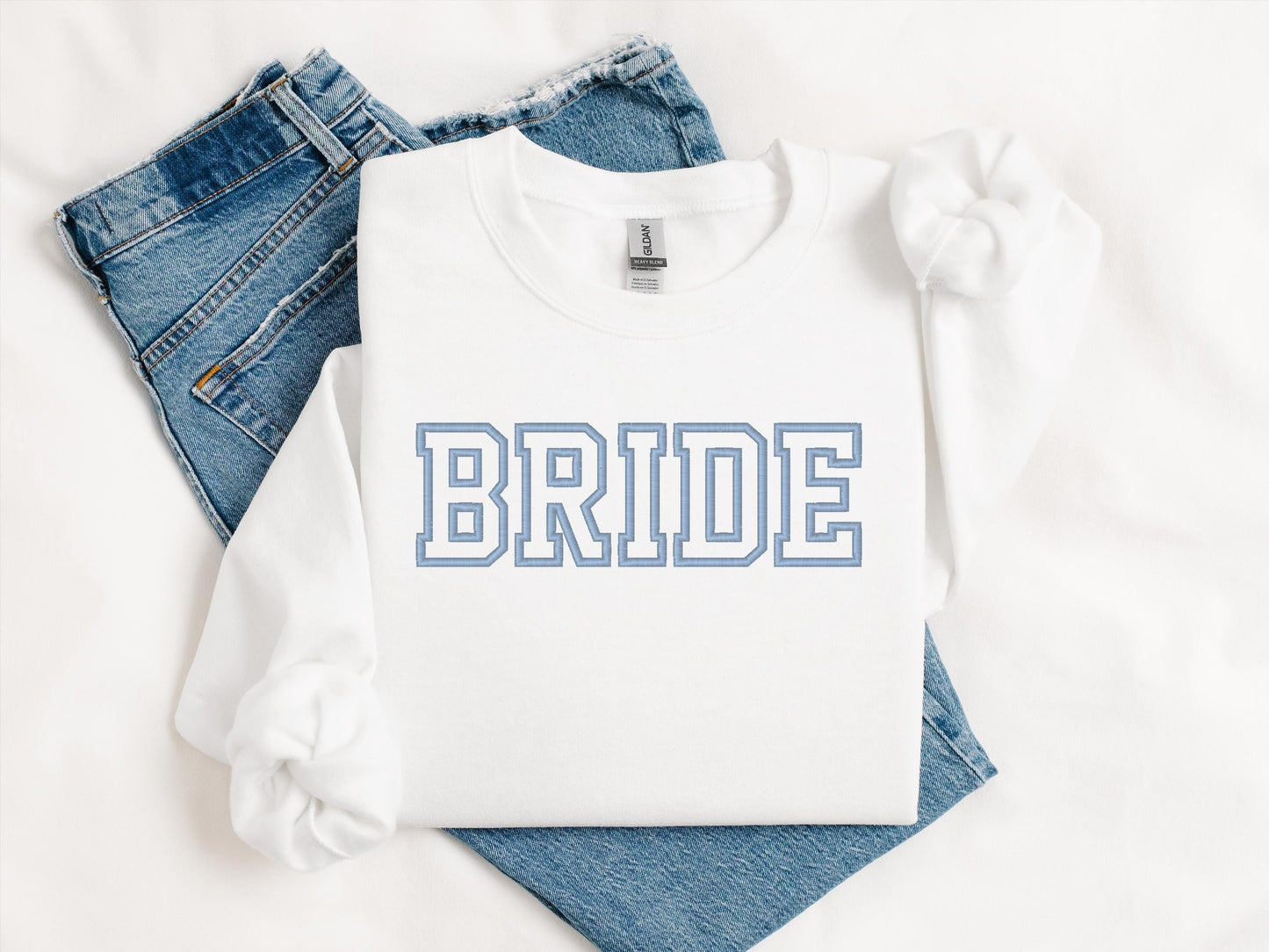 Bride Embroidered Sweatshirt | Gildan 18000 Crewneck | Bridal Crew | Minimalist Embroidery | Bachelorette Party Sweater | Wedding Gift