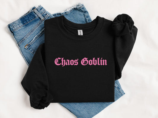 Chaos Goblin Embroidered Sweatshirt | Gildan 18000 Crewneck | Funny Fantasy Pullover | Minimalist Cozy Sweater | Gift for Her