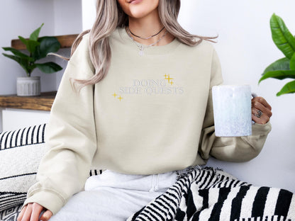 Doing Side Quests Embroidered Sweatshirt | Gildan 18000 Crewneck | Gamer Minimalist Pullover | Cozy Funny Statement Sweater