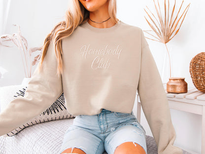 Homebody Club Embroidered Sweatshirt | Gildan 18000 Crewneck | Cozy Minimalist Pullover | Funny Relaxed Statement Sweater | Gift