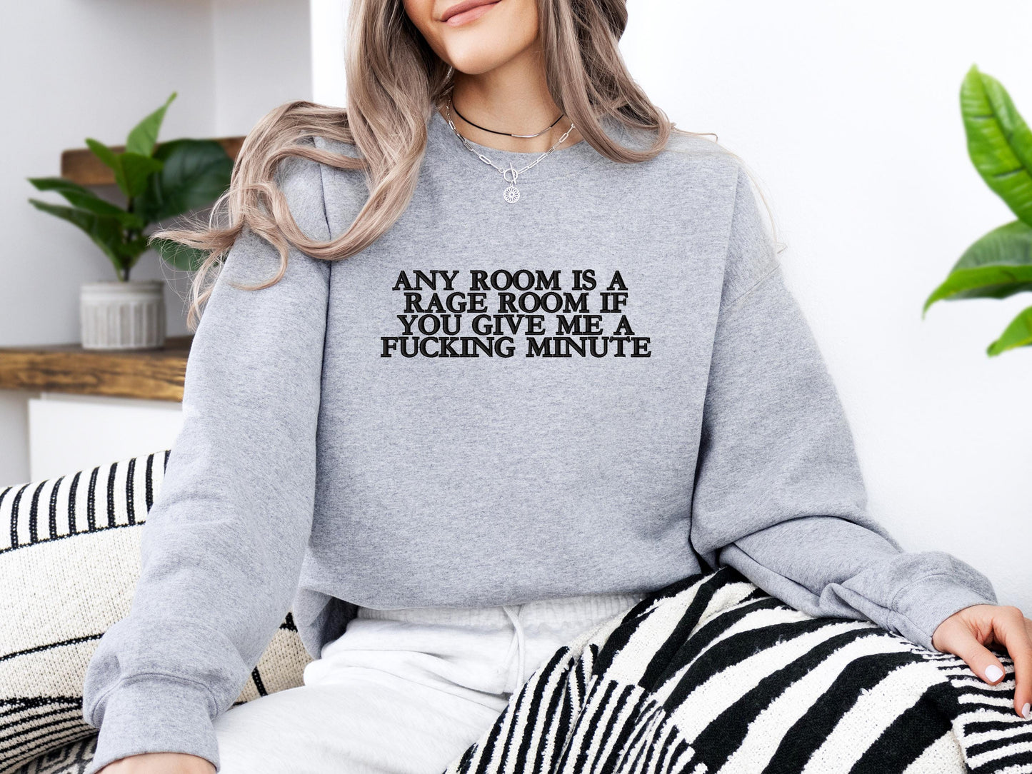 Rage Room Embroidered Sweatshirt | Gildan 18000 Crewneck | Funny Minimalist Pullover | Cozy Statement Sweater | Gift for Her