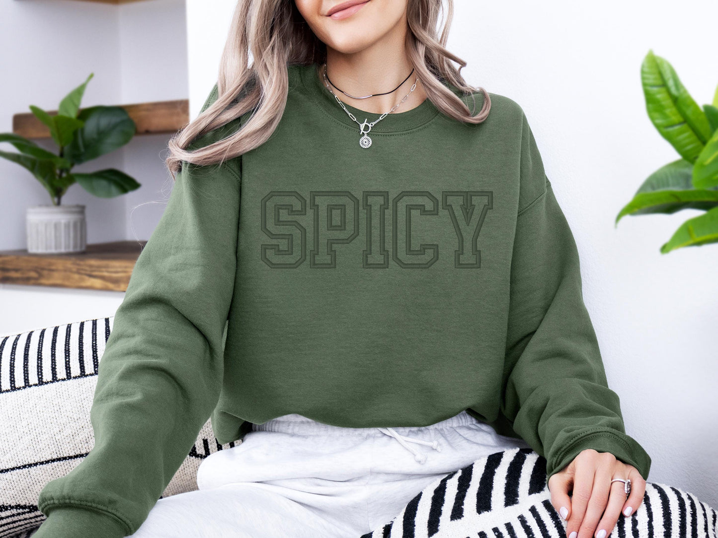 Spicy Embroidered Sweatshirt | Gildan 18000 Crewneck | Funny Minimalist Pullover | Cozy Statement Sweater | Gift for Her
