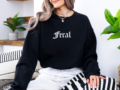 Feral Embroidered Crewneck Sweatshirt | Trendy Streetwear
