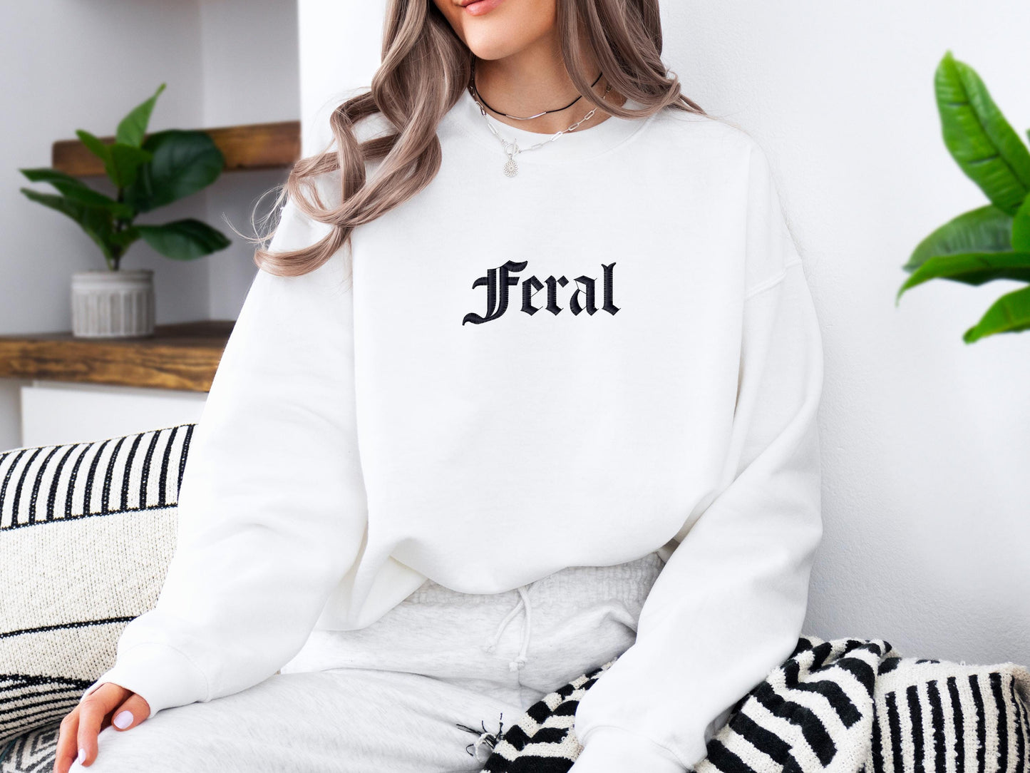 Feral Embroidered Crewneck Sweatshirt | Trendy Streetwear