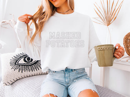 Mashed Potatoes Hoodie | Funny Thanksgiving Crewneck Sweatshirt | Cozy Fall Holiday Graphic Top