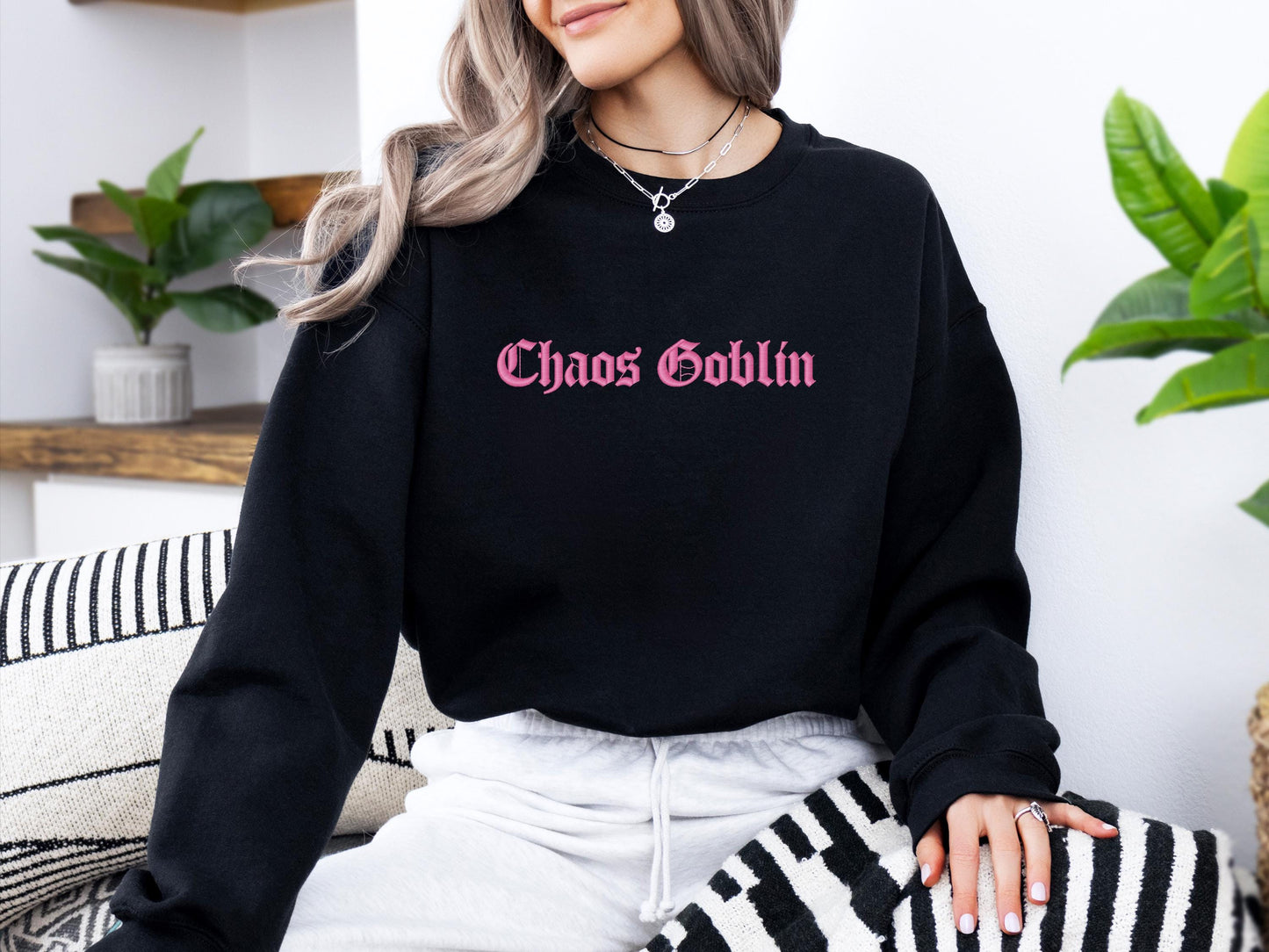 Chaos Goblin Embroidered Sweatshirt | Gildan 18000 Crewneck | Funny Fantasy Pullover | Minimalist Cozy Sweater | Gift for Her