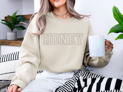 Honey Embroidered Sweatshirt | Gildan 18000 Crewneck | Cozy Minimalist Pullover | Sweet Statement Sweater | Gift for Her