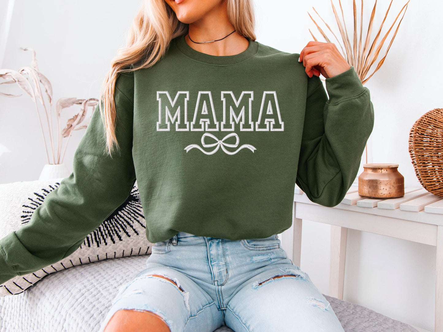 Mama Bow Embroidered Sweatshirt | Gildan 18000 Crewneck | Cozy Minimalist Pullover | Cute Statement Sweater | Gift for Mom