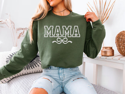 Mama Bow Embroidered Sweatshirt | Gildan 18000 Crewneck | Cozy Minimalist Pullover | Cute Statement Sweater | Gift for Mom