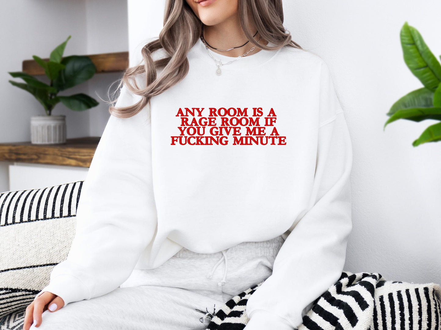 Rage Room Embroidered Sweatshirt | Gildan 18000 Crewneck | Funny Minimalist Pullover | Cozy Statement Sweater | Gift for Her