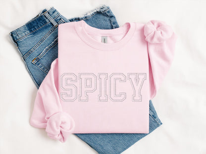 Spicy Embroidered Sweatshirt | Gildan 18000 Crewneck | Funny Minimalist Pullover | Cozy Statement Sweater | Gift for Her