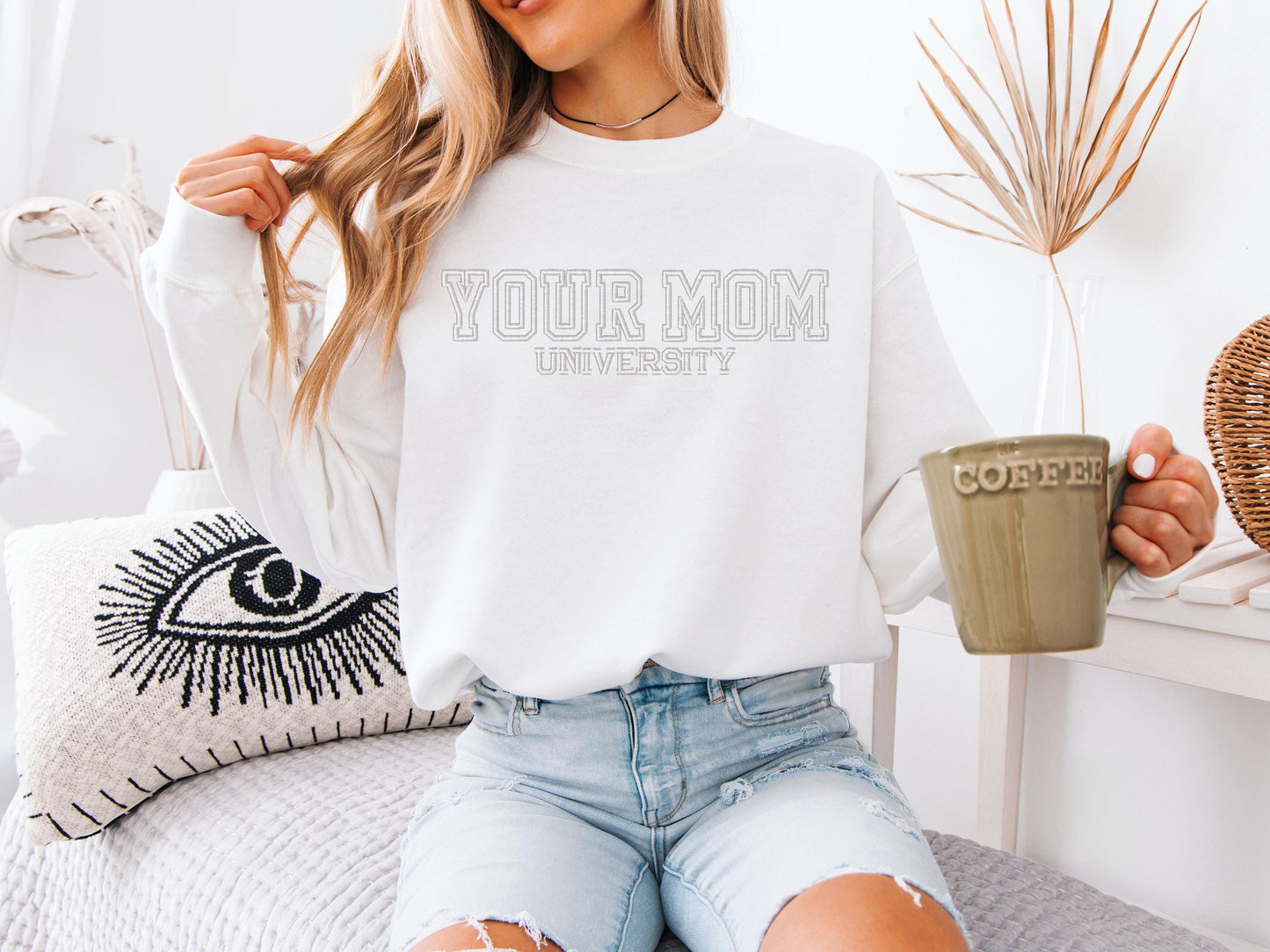 Your Mom University Embroidered Sweatshirt | Gildan 18000 Crewneck | Funny Sarcastic Pullover | Cozy Minimalist Statement Sweater