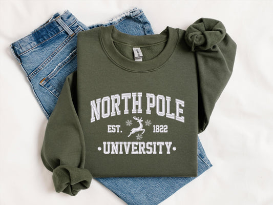 North Pole University Crewneck | Custom Holiday Sweatshirt | Personalized Christmas Sweater