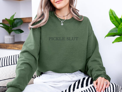 Pickle Slut Hoodie | Funny Crewneck Sweatshirt | Trendy Graphic Top | Cute Gift for Pickle Lovers