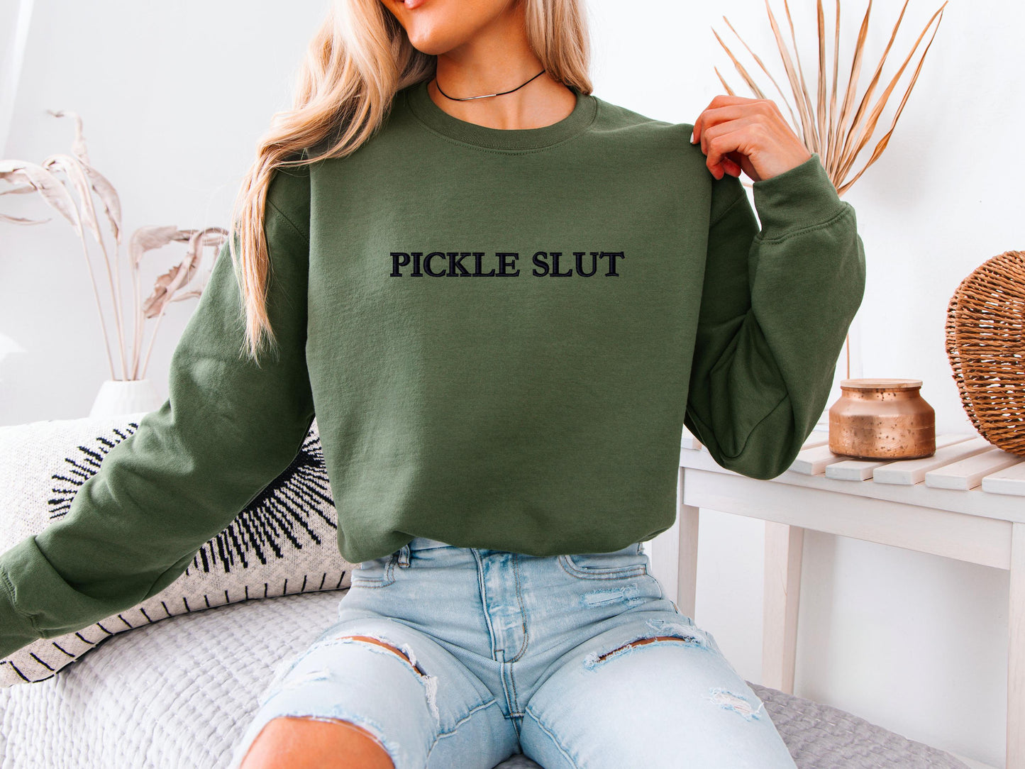 Pickle Slut Hoodie | Funny Crewneck Sweatshirt | Trendy Graphic Top | Cute Gift for Pickle Lovers