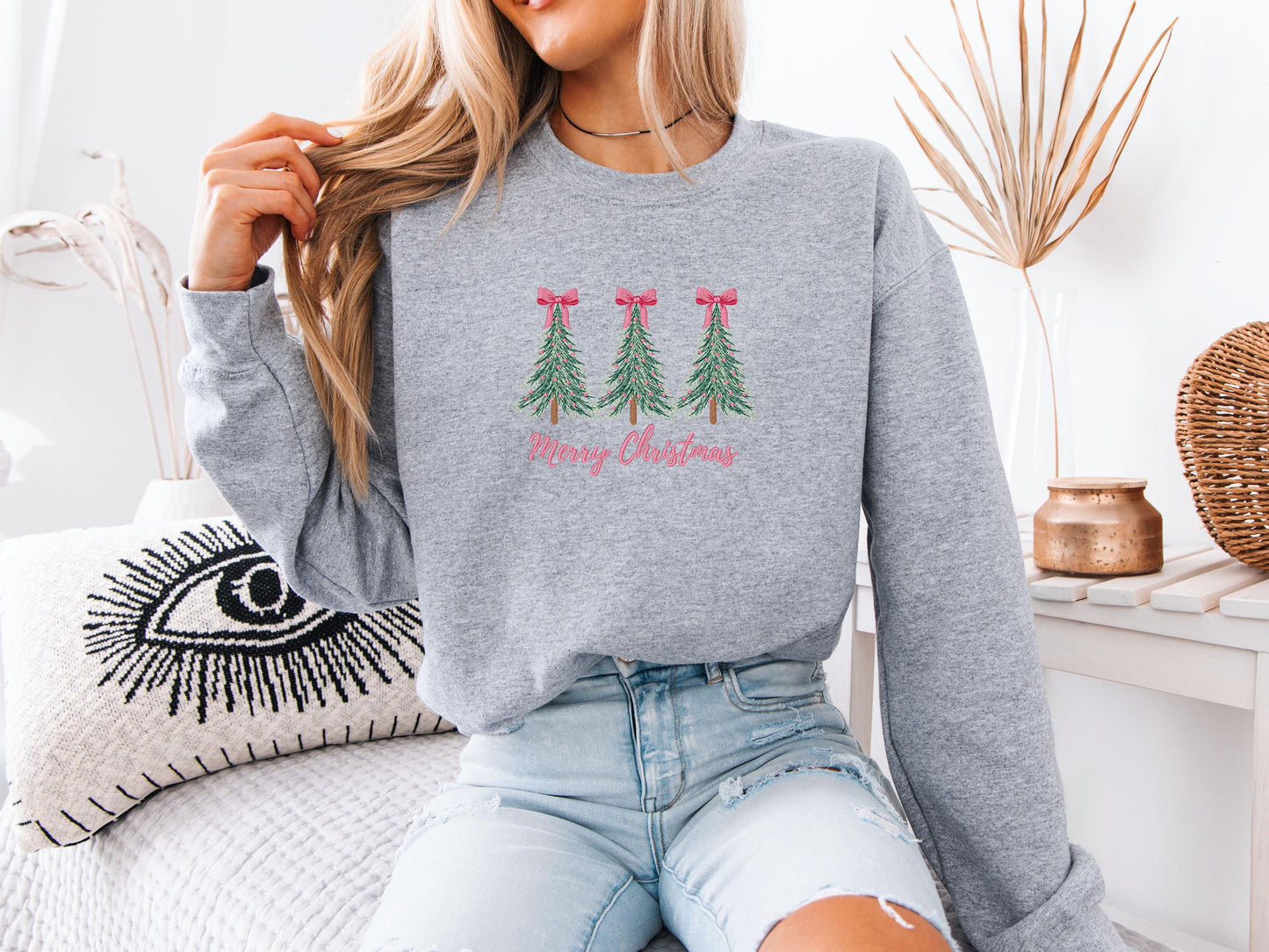 Custom Christmas Tree & Bows Crewneck | Personalized Holiday Sweatshirt | Cute Festive Winter Gift