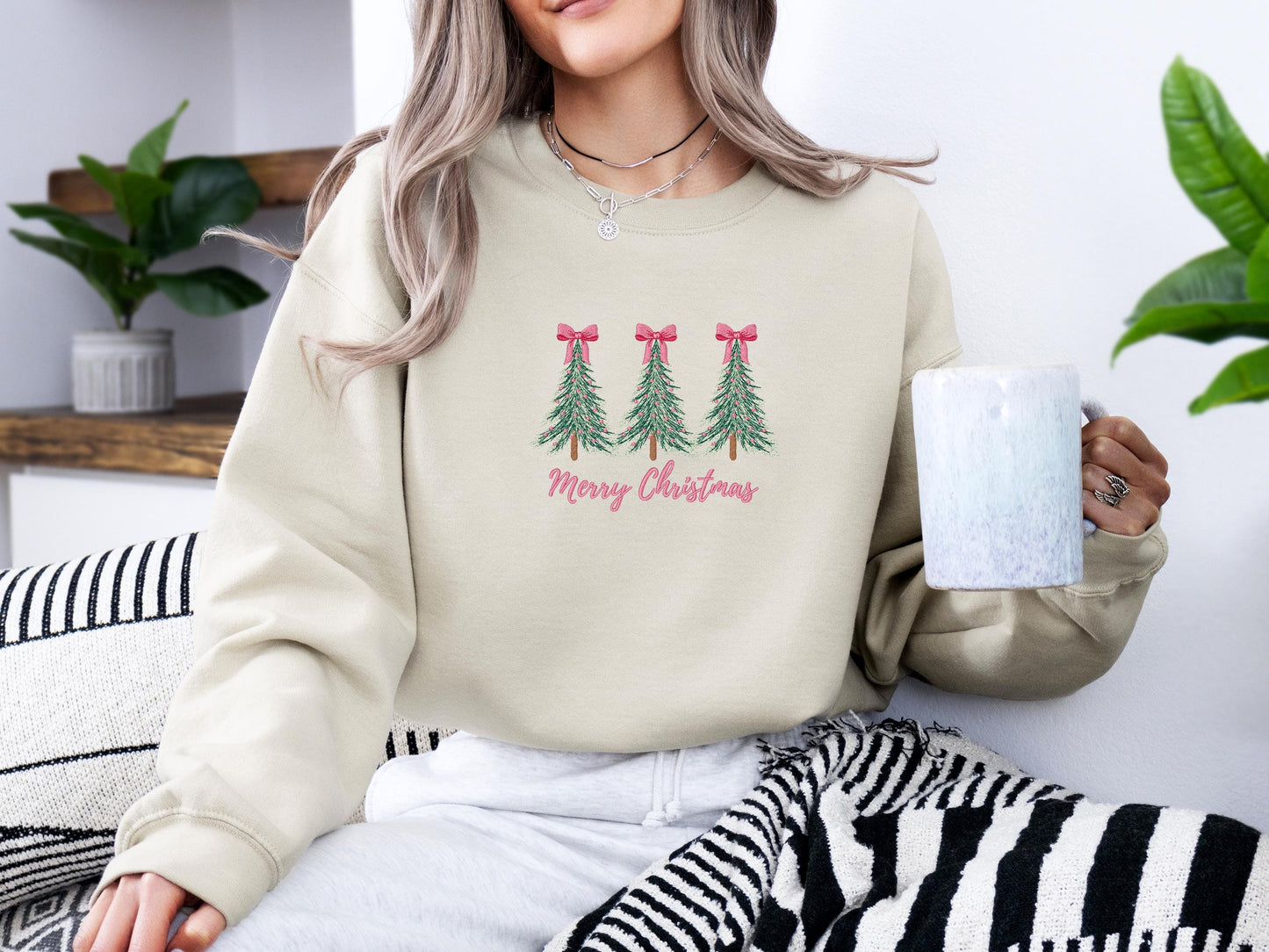 Custom Christmas Tree & Bows Crewneck | Personalized Holiday Sweatshirt | Cute Festive Winter Gift