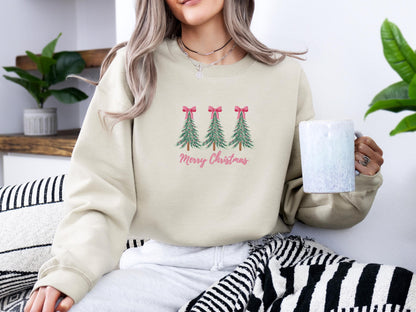 Custom Christmas Tree & Bows Crewneck | Personalized Holiday Sweatshirt | Cute Festive Winter Gift