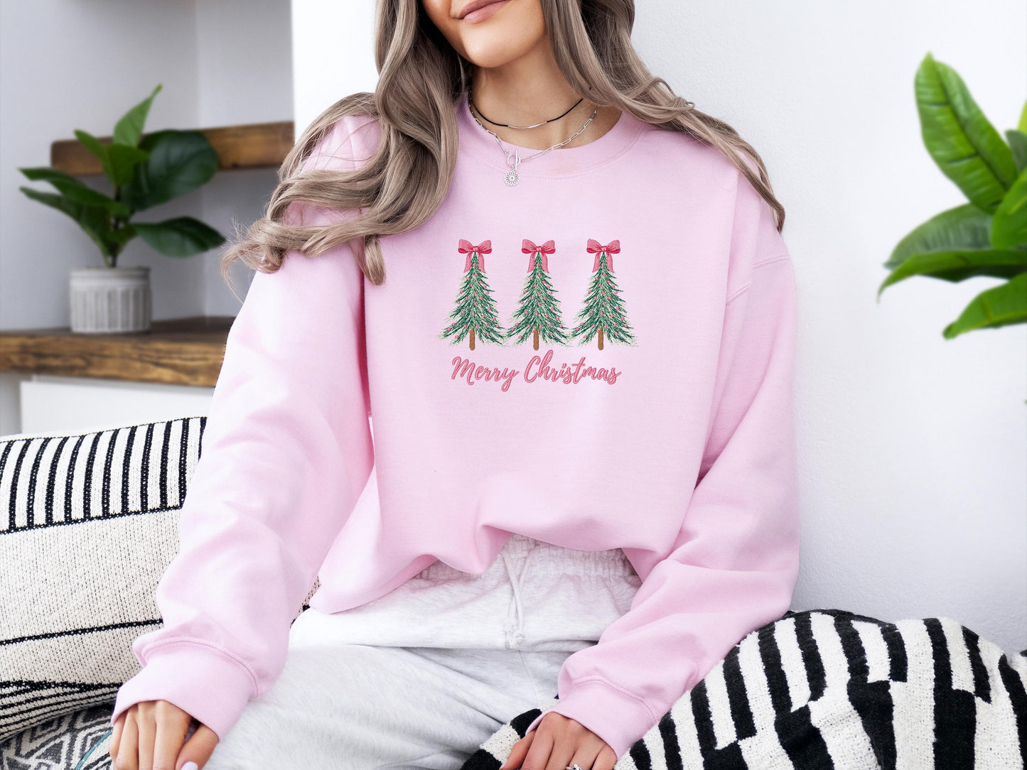 Custom Christmas Tree & Bows Crewneck | Personalized Holiday Sweatshirt | Cute Festive Winter Gift