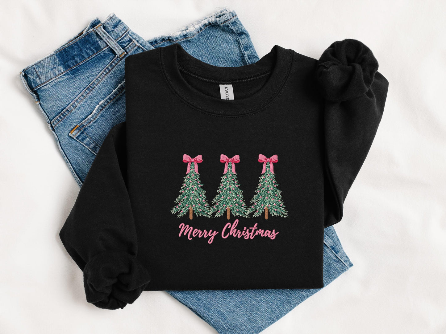 Custom Christmas Tree & Bows Crewneck | Personalized Holiday Sweatshirt | Cute Festive Winter Gift